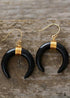 Pendientes bohemios, pendientes colgantes, cuerno de buey, concha, media luna de ónix blanco y negro